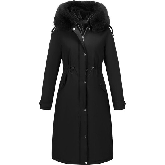🆕Women Black Long Puffer Jacket Winter Parka Fur Collar Warm Bubble Deep Hooded - Picture 1 of 6